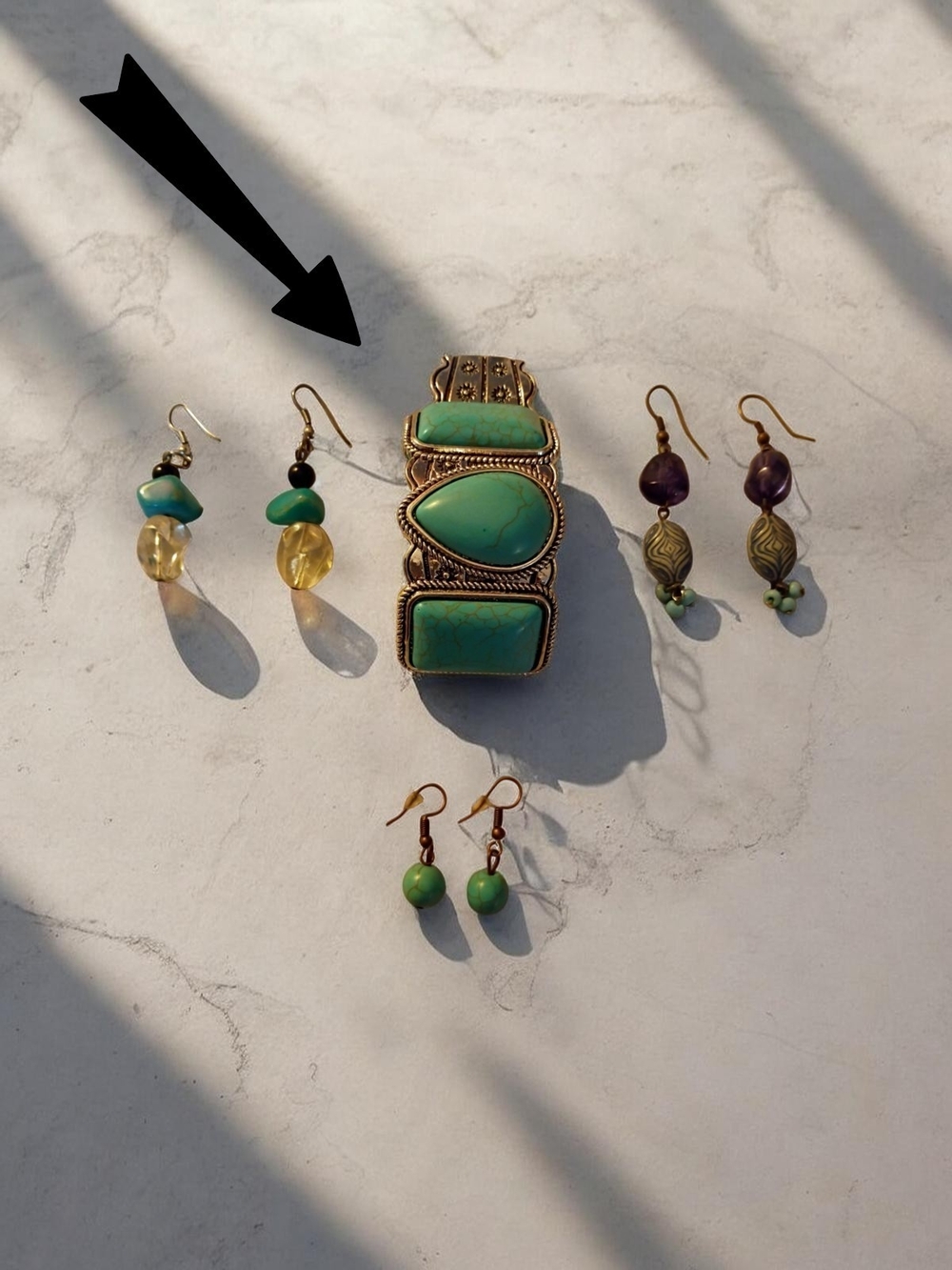 Handmade Turquoise Stone Statement Bracelet - Green Turquoise